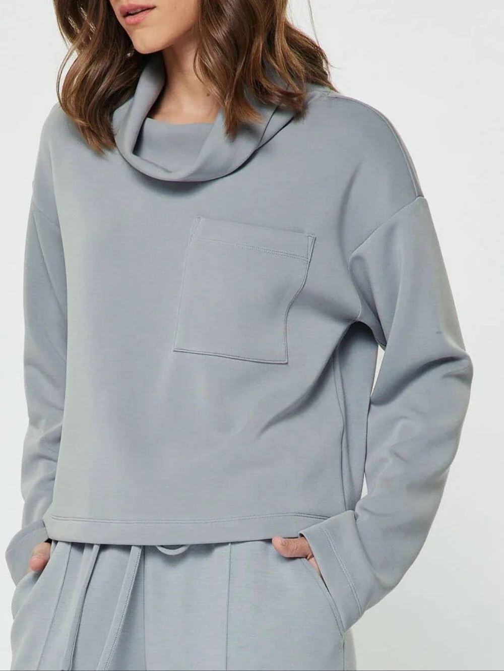 Modal Relaxed Wide-Leg Lounge Sweatshirt And Pants Set in Light Dusty Blue